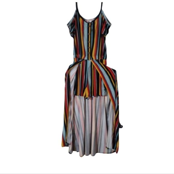 Cold Shoulder Maxi Romper Shorts Spaghetti Straps Button Down Stripes Size 1X - Picture 12 of 13